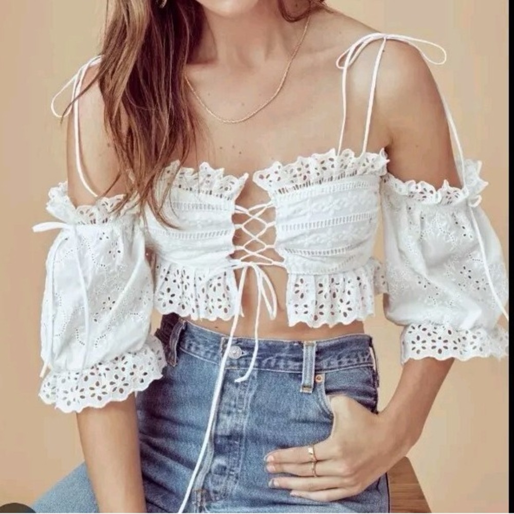 For Love And Lemons Annabelle Eyelet Top